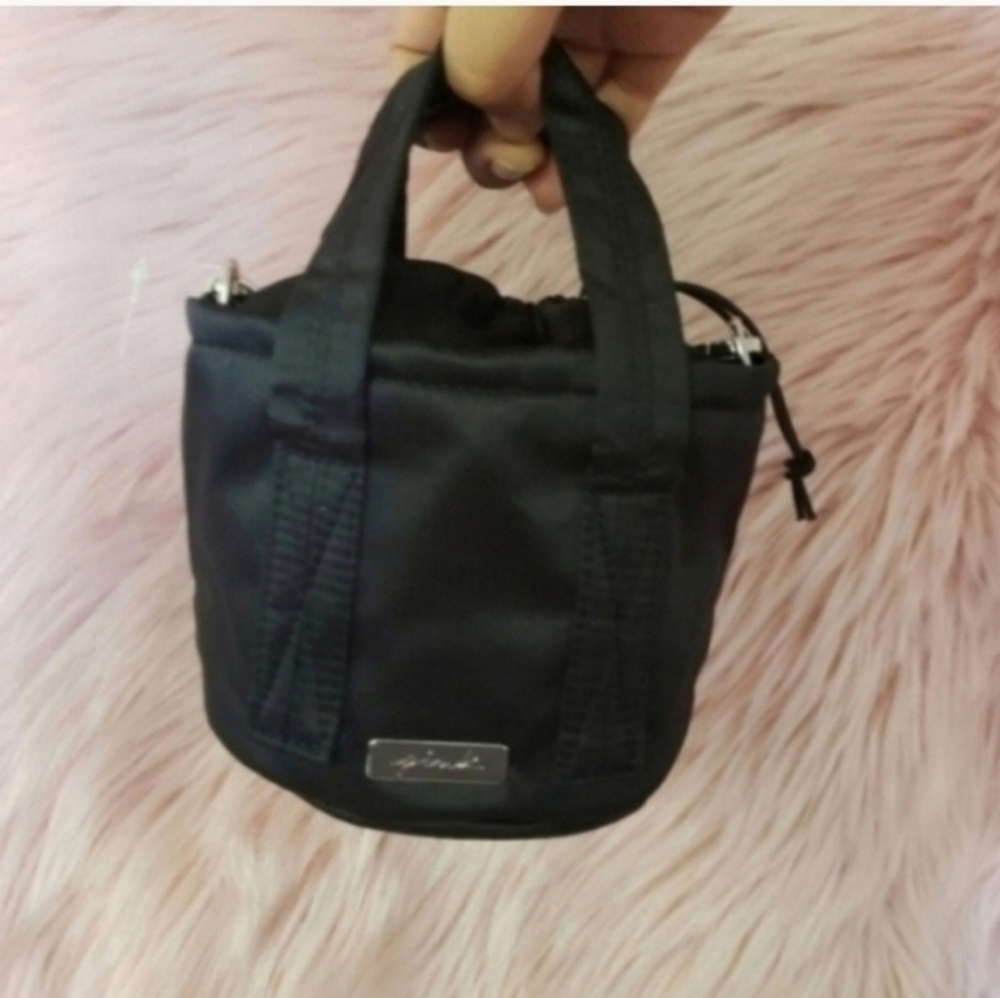 Victoria's Secret PINK Black Satin Drawstring Cinch Mini Bucket Crossbody Purse